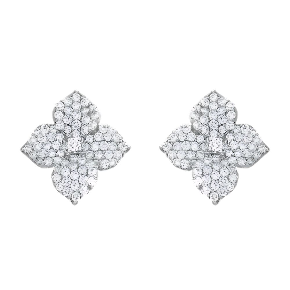 Piranesi 18k White Gold Fiore Large White Diamond Flower Earrings